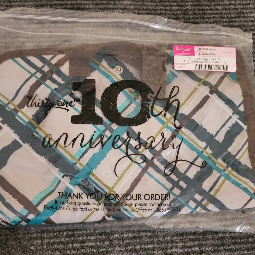 Thirty-One Sea Plaid Uptown Jewelry Bag Travel Cosmetic 12-Pocket Organizer - Picture 3 of 6